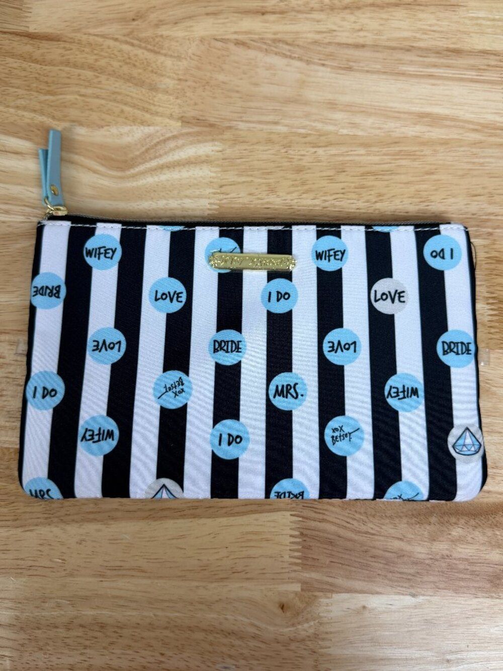 Betsey Johnson Bridal Striped Clutch Pouch Mrs Wifey I Do